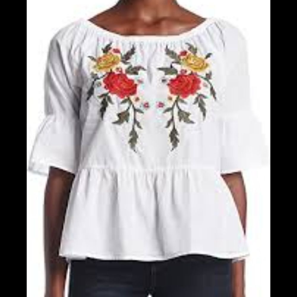 VINTAGE AMERICAN BLUE MADDIE WOMEN'S TOP EMBROIDERED COTTON SIZE LARGE